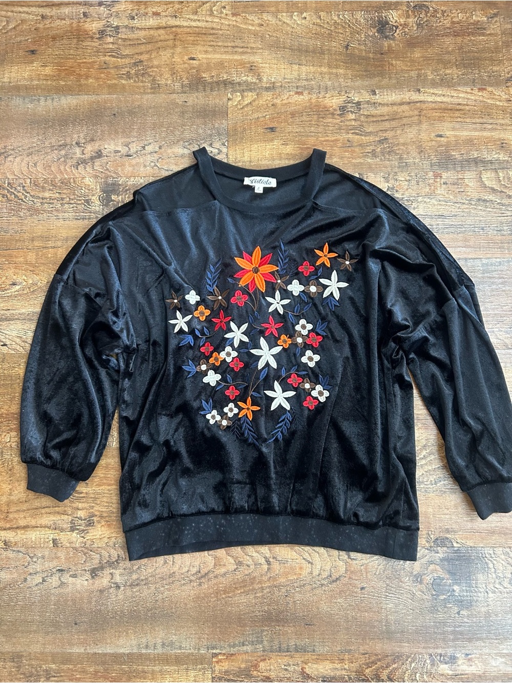 Listicle Black Cold Sweater with Multicolor Floral Embroidery